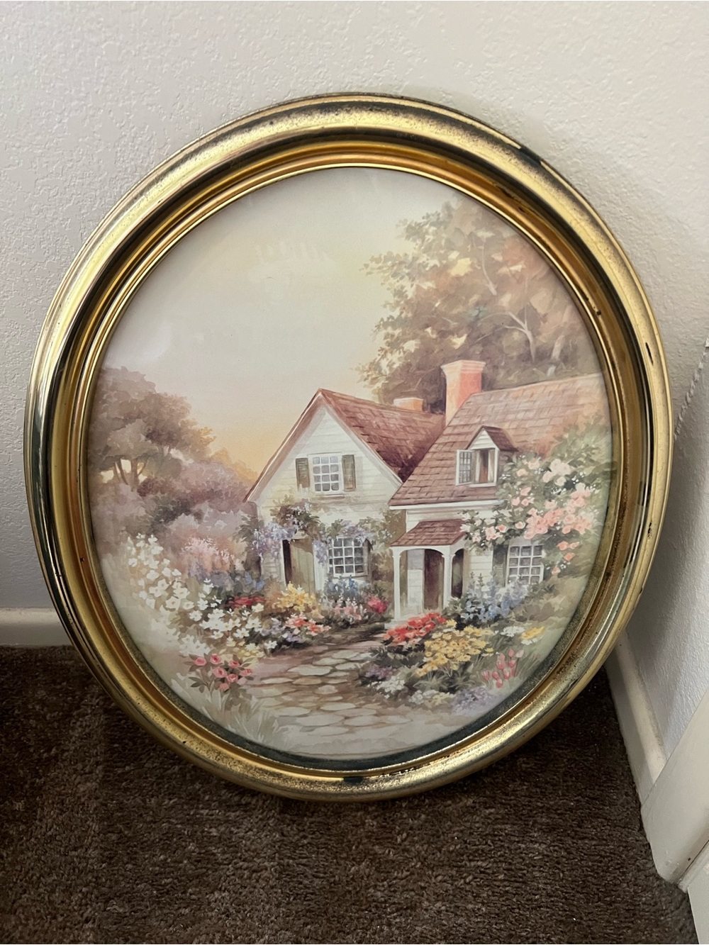 Vintage Homco Lee K Parkinson Oval Gold Framed Cottage Print Cottage core